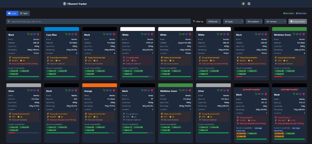 Filament Tracker inventory dashboard