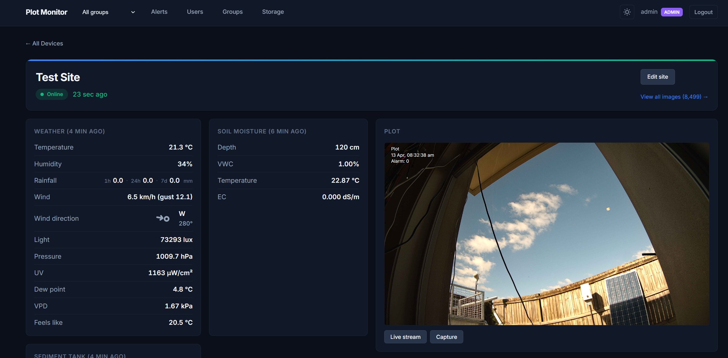 TerraNode live site dashboard